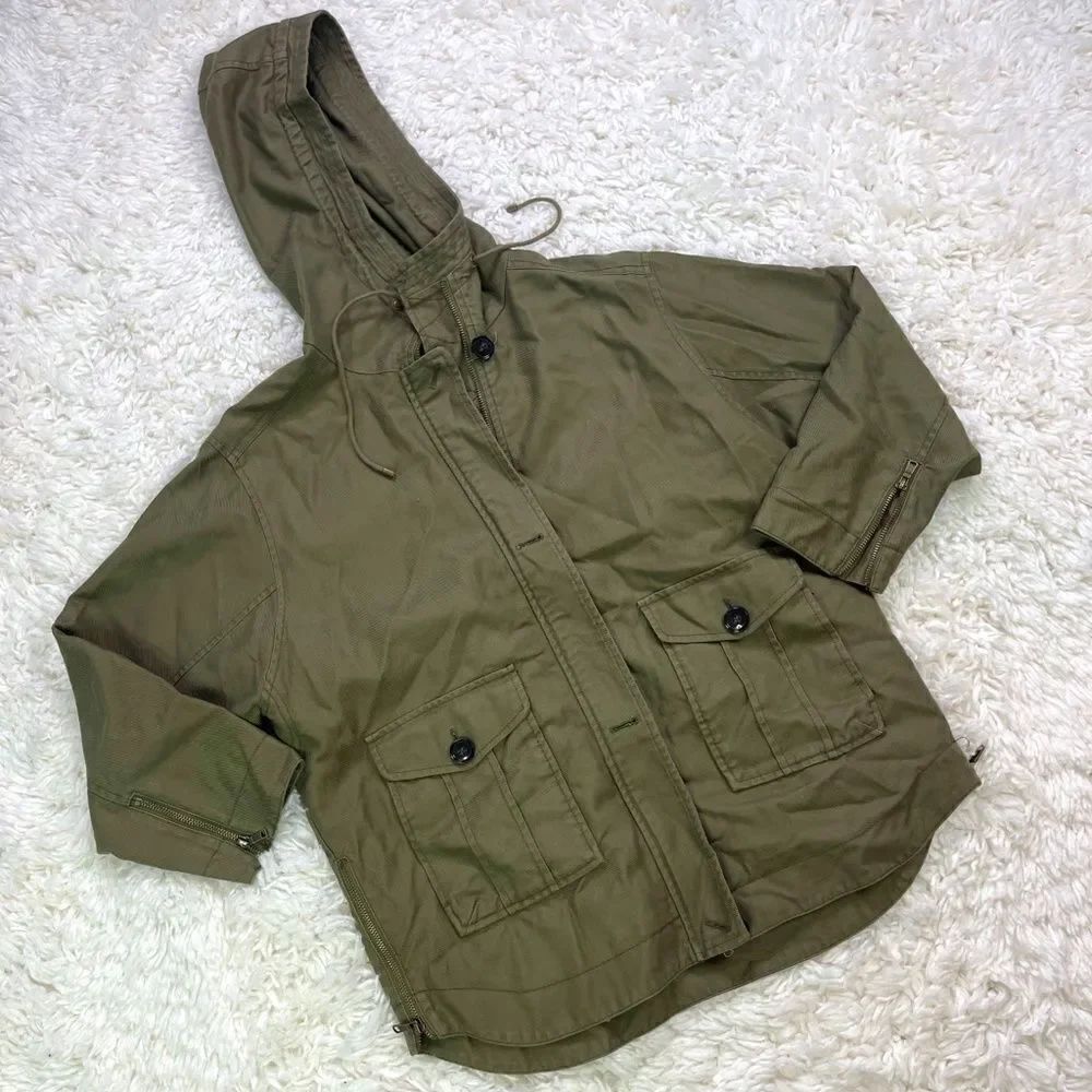 Joie Green Zip Up Cargo Utility Jacket
